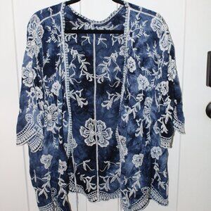 Navy Tie Front blouse/cardi - OS